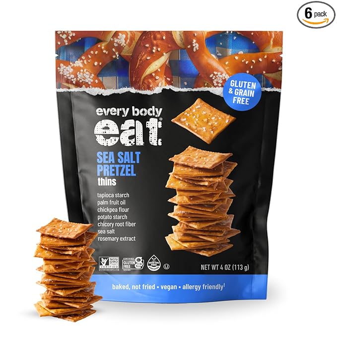 Every Body Eat Snack Pretzel Thins, Allergen Friendly, Vegan, Gluten Free and Grain Free (6 Count, Pretzel)