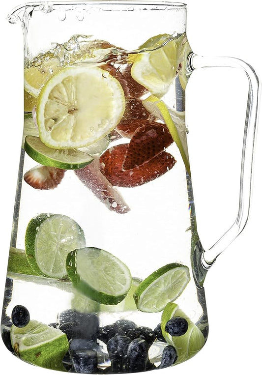 Simax Large Glass Pitcher With Spout, 2.5 Quart (80 Ounce) Borosilicate Glass Iced Tea Pitchers with Handle, Angled Cylinder Design, Glass Water Pitcher,