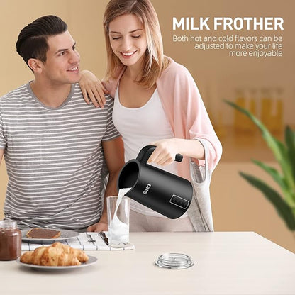 Milk Frother, 4-in-1 Multifunction Electric Milk Steamer, Automatic Hot & Cold Foam Maker and Milk Warmer for Latte with 4 Whisks, Perfect Froth Foam for Coffee, More, and Espresso, Black