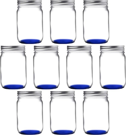 DISCOUNT PROMOS 10 Decorating Mason Jars Set, 12 oz. - Canning, Aluminum Lid - Blue