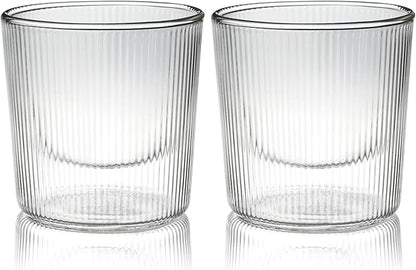 HOME & HONEY Double-Walled Insulated Glass Espresso Cups, Set of 2, 5.4oz Capacity, Fluted Borosilicate Glass