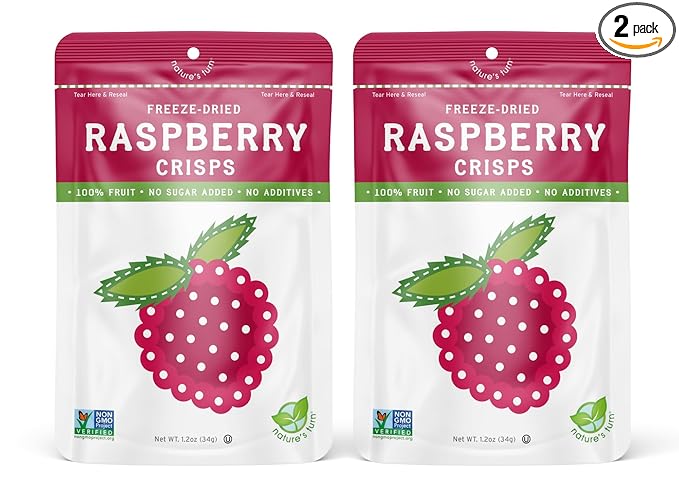 Nature’s Turn Freeze-Dried Fruit Snacks, Raspberry Crisps, Pack of 2 (1.2 oz Each)