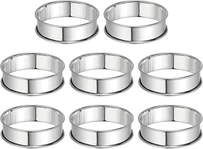HARFINGTON 8pcs Crumpet Rings 3.15" Nonstick Round Cake Ring Stainless Steel Double Rolled English Pastry Rings for Kitchen Baking Crumpet Dessert, Silver