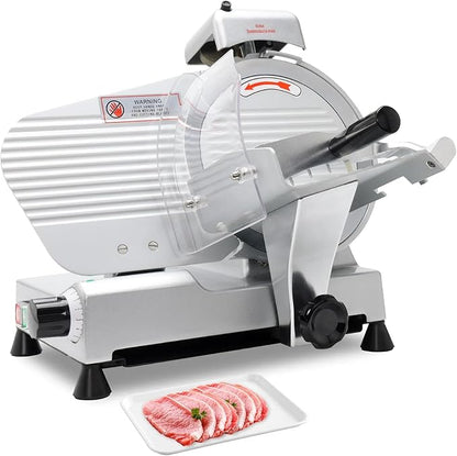 10 inch Commercial Meat Slicer, Electric Food Slicer, 240W Deli Slicer, Premium Chromium-plated Steel Blades, 0-12mm Adjustable Thickness Food Slicer For Commercial and Home use
