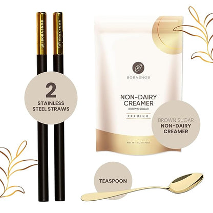 Boba Snob Boba Tea Making Kit, Bubble Tea Kit with Boba Gift Set, Boba Tea Maker Kit with 5 Premium Loose Leaf Teas, Tumbler, Two Stainless Steel Boba Straws, Teaspoon, and Tapioca Boba Pearls (Small)
