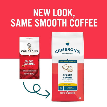 Cameron's Coffee Roasted Ground Coffee Bag, Flavored, Sea Salt Caramel, 12 Ounce