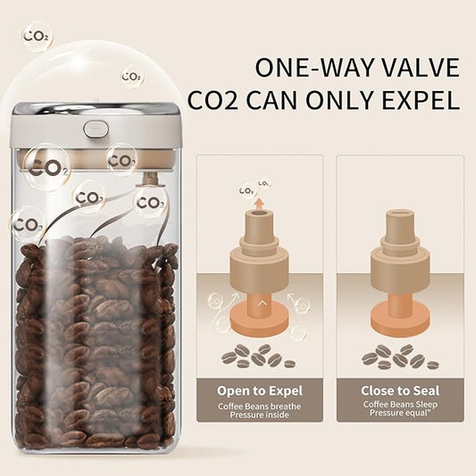 Coffee Canister with Premium Glass - Airtight Coffee Container with One-Way CO2 Valve and Freshness Tracker, Perfect for Coffee Bean Storage,57oz Large Capacity