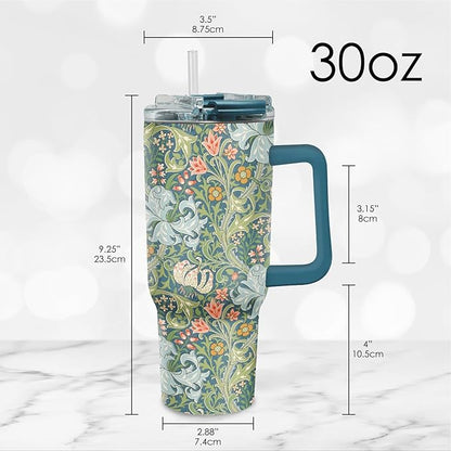 RainCaper 18/8 Stainless Steel Insulated Water Tumbler with Straw | 30oz, BPA-Free, Double Wall for Hot & Cold | Travel-Friendly, Cup Holder Ready (William Morris Morris Golden Lily)