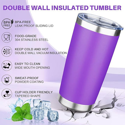 20oz Tumbler with Lid Double Wall Vacuum Insulated Travel Coffee Mug Stainless Steel Thermal Cup Powder Coated Sturdy Coffee Tumbler Bulk for Hot and Cold Beverages (Multicolor-1,6)