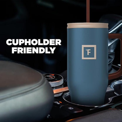 IRON °FLASK Co-Pilot Insulated Mug w/Boot, Straw & Flip Cap Lids - Cup Holder Bottle for Hot, Cold Drink - Leak-Proof - Water, Coffee Portable Travel Mug - Azure Mist, 40 Oz