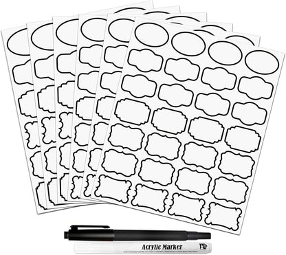 Kitchen Pantry Food Containers Clear Labels with Black Border, 138 Waterproof Removable Write-on Sticker Labels Tags to Organize Spice Jars Condiment Flour Sugar Canisters Storage Bins, Free 2 Markers