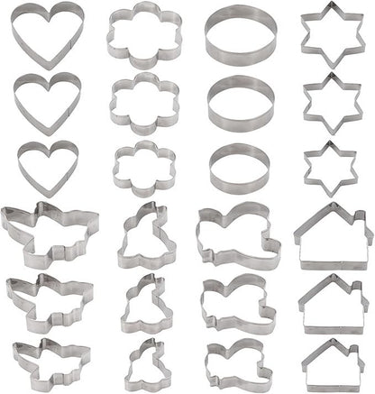 Metal Cookie Cutters Set 24 Pieces, Cookie Cutter -Heart, Star, Round, Flower, Animals for Valentine'S Day Christmas Holiday