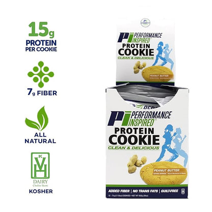Performance Inspired Nutrition Mixed Protein Cookie Box – 12 Pack – 6 Chocolate Chip & 6 Peanut Butter – 14-15G Protein, 6-7G Fiber – All-Natural, No Sugar Alcohols