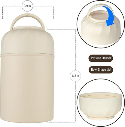 Thermo for Hot Food & Drinks, Thermo Lunch Box, 17oz Vacuum Insulated Food Container with Spoon&Drawstring Bag, Soup Thermo for Adults, White