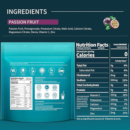 Electrolytes Powder Packets, 30 Sticks Hydration Packets Sugar Free, Electrolyte Drink Mix Portable Electrolyte Packets for Rapid Hydration, 0 Sugar & 0 Calorie, Passion Fruit Flavor