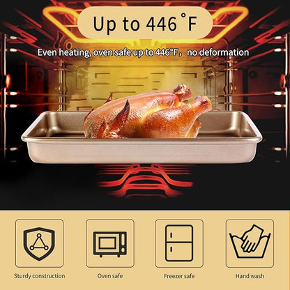 Baking Sheet Tray 9 x 11 Inch Cookie Sheet Nonstick, 2-Pack Heavy Duty Small Baking Pans, Carbon Steel, Gold - Bakeware Sets for Cookies, Roasting, Oven Safe, Easy to Clean