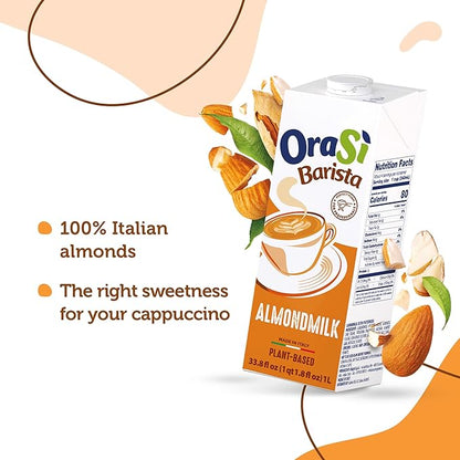 OraSì Almond Milk Sugar Free | 100% Italian Plant-Based Dairy-Free Drink | Unsweetened Non-GMO Gluten-Free Vegan Milk Alternative | Good Source of Calcium & Vitamins | 1 L (33.8 fl oz) Carton