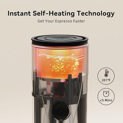 Portable Espresso Maker,Self-Heating Electric Mini Coffee Machine,20 Bar Pressure Compatible with NS Pods & Fine Grind for Travel, Camping, Hiking(Green)