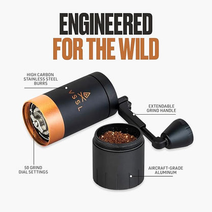 Java G45 Manual Coffee Grinder | Coffee for Camping | Bean Grinder | Travel Pour Over | Stainless Steel Conical Burr | ~ 45 Gram Capacity | Extendable Grind Handle | 50 Grind Settings | Carbon
