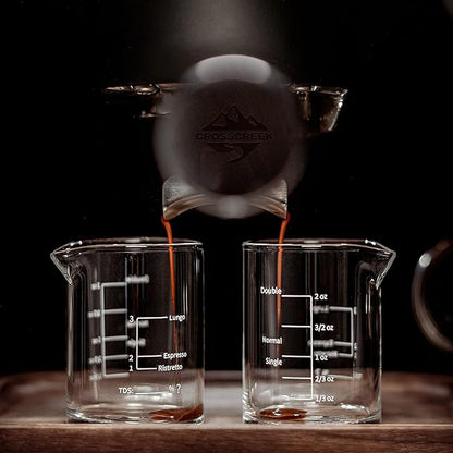 CrossCreek 58mm Espresso Double Spouts Portafilter with 2 Ear | Fits E61 | Flair/Rocket/Sanremo/Expobar etc. | Stainless Steel Basket and Solid Wood Handle | Espresso Accessories