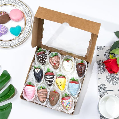 50pcs 8x8x2 Inches Brown Bakery Boxes with Window - Perfect for Cookies, Chocolate Covered Strawberries, Cakesicles & More