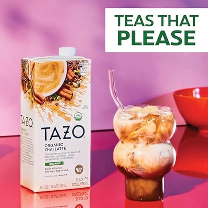 TAZO Organic Chai Latte Concentrate, Hot or Iced Black Tea, Easy-to-Serve, Everyday Lattes and Mocktails, 32 oz Carton (Pack of 2)