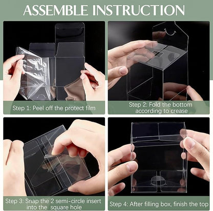 45 Pack 3x3x3 Inches Clear Favor Boxes with Ribbons, Transparent Plastic Cube Treat Boxes for Candy Goodie Gift, Small Individual Hot Cocoa Bomb Packaging Box