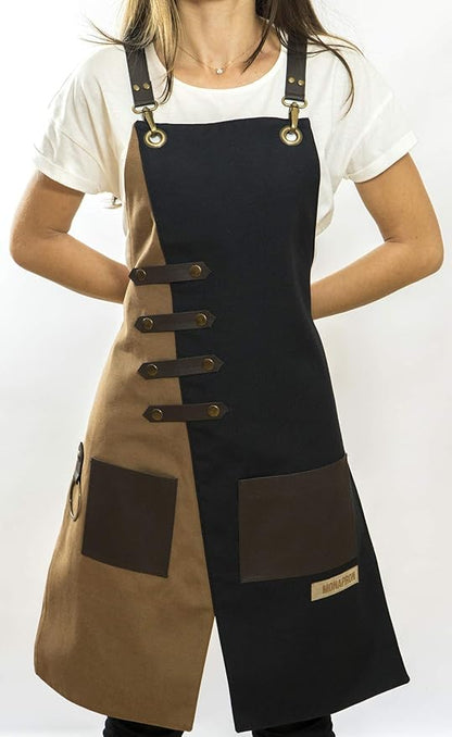 Apron for Women and Men Waterproof Canvas Extra Pocket for Chef Barista Gardening BBQ Grilling Crossback Unisex