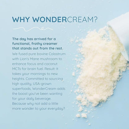 WONDERCOW Bovine Colostrum Superfood Creamer Supplement Powder w/Organic Lions Mane Mushroom & Coconut Milk Powder MCTs | Functional Sugar Free Keto Coffee, Smoothie & Drink Mix Unsweetened