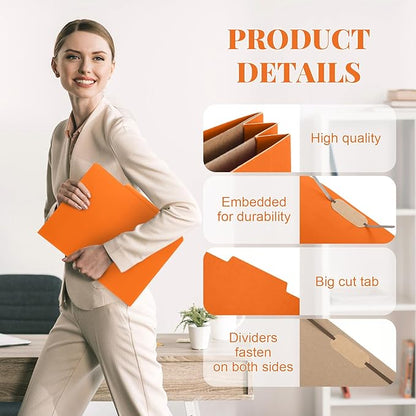 24 Pcs Classification Folders Letter Size, Back to School Supply for Teacher, Student, 2 Pocket Dividers Pressboard File Folder Bulk with 2 Fasteners, 2 in Expanding File Organizer (Orange)