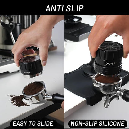Espresso Tamping Mat, Silicone Coffee Tamper Mat with Corner Edge Tamp Support Station for Countertop, Barista Tools, Espresso Accessories, Medium, Black