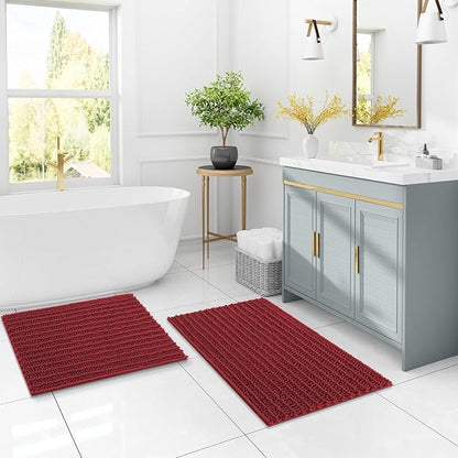 Arotive Luxury Chenille Bathroom Rug Mat, Extra Soft Thick Absorbent Shaggy Bath Rugs, Non-Slip Machine Wash Dry, Plush Bath Mats for Bathroom, Shower and Tub, 54x24, Red