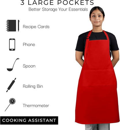 RAJRANG 100% Cotton Cooking Apron with 3 Pockets Kitchen Chef BBQ Adjustable Bib Aprons for Women Men