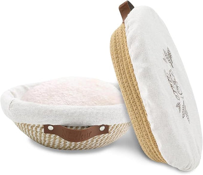 Banneton Bread Proofing Basket Set of 2, 9 10 11 inches Round & Oval Cotton Rope Sourdough Bread Baking Supplies Proofing Bowls with Liners & Covers Gifts for Bakers Women Wife Mom