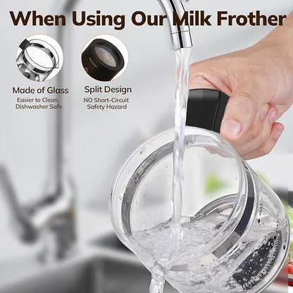 Electric Milk Frother and Steamer, 16.9oz/500ml Milk Steamer and Frother for Latte, Dishwasher Safe, BPA Free, 4 Functions, Enjoy Perfect Milk Froth in 2 Min - Black
