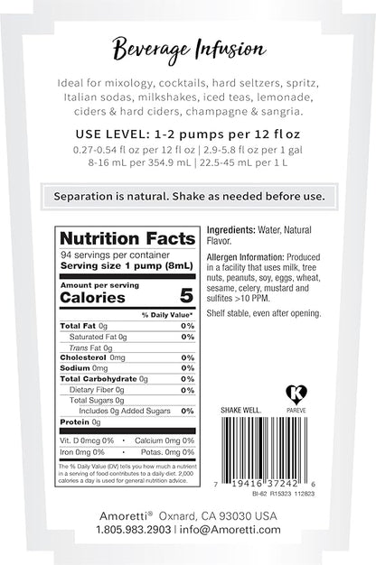 Amoretti - Vodka Beverage Infusion - Drink Mix & Water Enhancer with Pump for Flavoring Cocktails, Waters, Teas, and other Beverages, 94 Servings Per Bottle (750 ml), Preservative Free