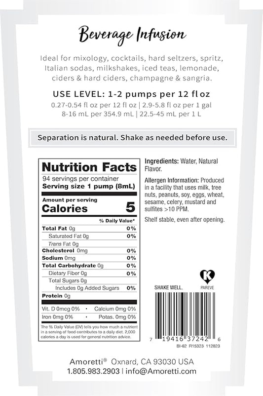 Amoretti - Vodka Beverage Infusion - Drink Mix & Water Enhancer with Pump for Flavoring Cocktails, Waters, Teas, and other Beverages, 94 Servings Per Bottle (750 ml), Preservative Free