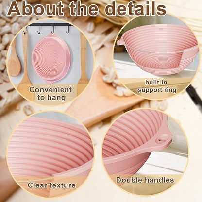 4 Pcs Upgraded Silicone Sourdough Bread Proofing Basket with Handles - Reinforced Rim Support, 9 Inch Foldable Bowls for Sourdough Bread Baking, Oven & Dishwasher Safe-BPA Free(Green,Beige,Pink,Blue)