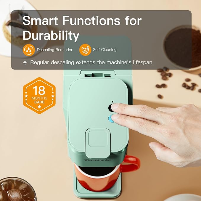 Mini Hot and Iced Coffee Maker Single Serve, for K Cup and Ground, 6 to 14 Oz Brew Sizes, with Recipe Book, for Home, Travel, RV, Office and Dorm, Mint