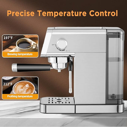 Espresso Machine,20 Bar Semi-Automatic Espresso Maker with Milk Frother,Compact Stainless Steel Coffee Machine with 40oz Removable Water Tank for Cappuccino,Latte, Americano,Sliver for Home