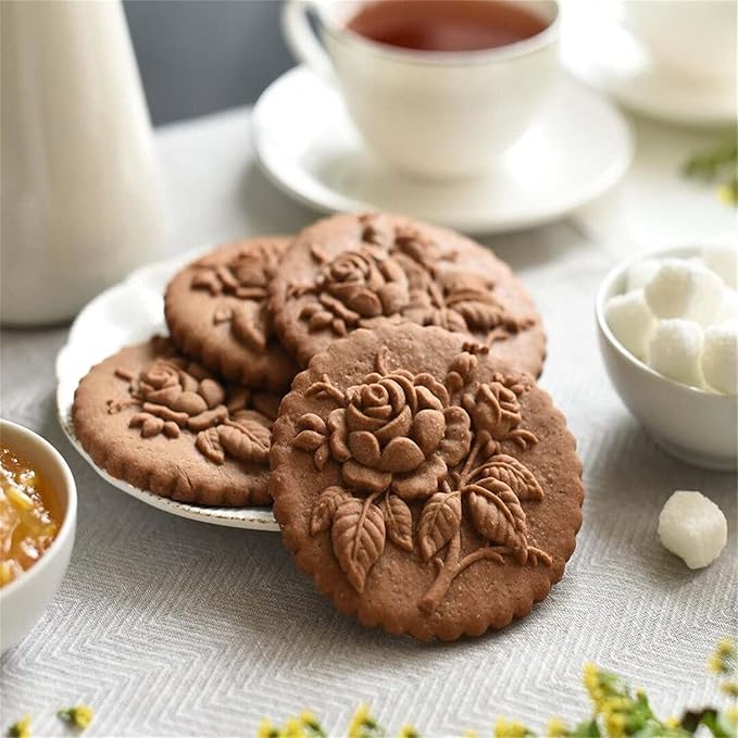 Wooden Cookie Biscuit Mold, 3D Baking Mold, Embossing Craft Decorating Baking Tool, Suitable for Halloween Thanksgiving Christmas Kitchen DIY (Rose 10 * 10 * 2)