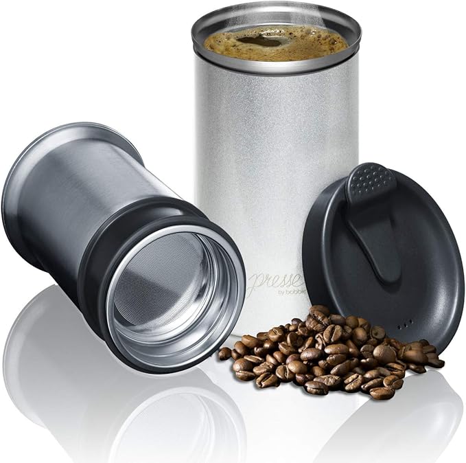 PRESSE by Bobble French Coffee Press And Insulated Stainless Steel Travel Tumbler for On-The-Go Brewing - 13 oz (Black)