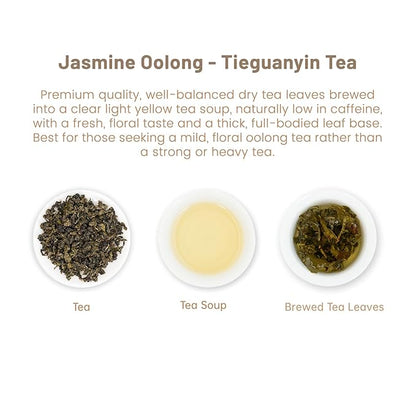 iTeaworld Jasmine Oolong Loose Leaf Tea, Fujian Anxi Tieguanyin Whole Leaf, Natural Jasmine Aroma, No Sugar & Additives, Hot & Cold Brew, Sealed Bag, 3.52oz