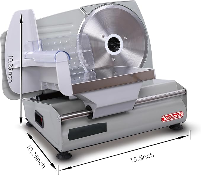 TOOGOOD 7.5" Meat Slicer, Electric Food Slicer Machine with Stainless Steel Blade, Adjustable Thickness for Home Use, Easy to Clean, Cuts Meat, Bread, Cheese and Deli, Sliver