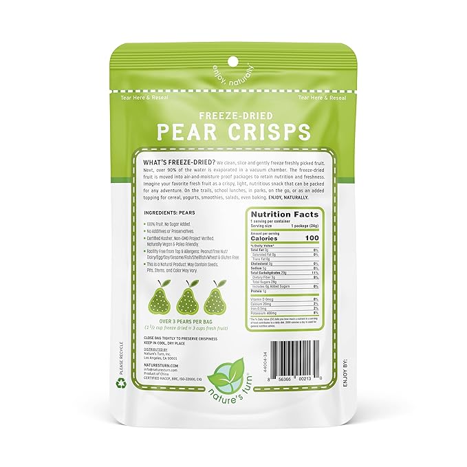 Nature’s Turn Freeze-Dried Fruit Snacks, Pear Crisps, Pack of 2 (1.2 oz Each)