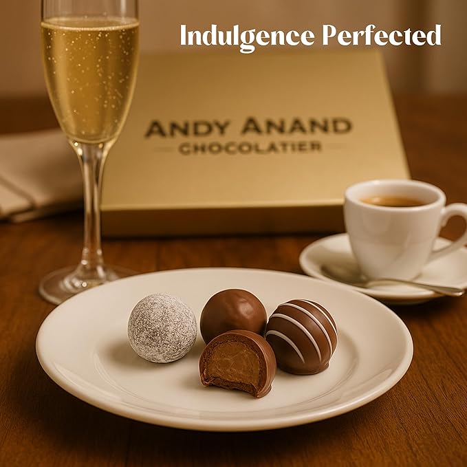 Andy Anand Chocolatier Champagne, Rum, Irish Cream & Kahlua Belgian Chocolate Truffles - Gluten Free Delicious & Divine Gourmet Liqueur Assortment - Perfect for Chocolate Lovers (24 Pcs)