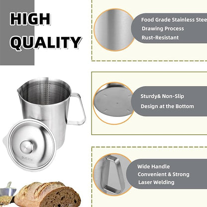 70 oz Stainless Steel Pitcher with Lid and Handle – Large Metal Measuring Cup with Markings, 2 Liter Water Jug for Frothing Milk, Latte Art, Coffee, Iced Tea, Espresso, Hot or Cold Liquids