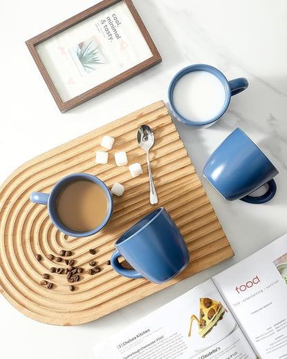 Hasense 7 Ounce Cappuccino Cups Set of 4 Perfect for Latte, Americano, Cafe Mocha and Tea, Ceramic Coffee Cups Ideal for Party Cafe Home and Kitchen, Microwave and Dishwasher safe, Blue