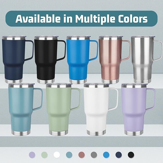 20 oz Tumbler with Handle Stainless Steel Insulated Coffee Mug Tumbler with Lid and Straw Double Wall Vacuum Insulated Coffee Mug Leak Proof Travel Tumbler for Hot and Cold Drink (Azure Blue,1pack)
