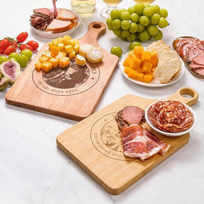 callie Personalized Cutting Board with Photo & Text & Date, Wooden Cutting Board Cheese Serving Tray with Handle, Housewarming Gifts (S, M, L)